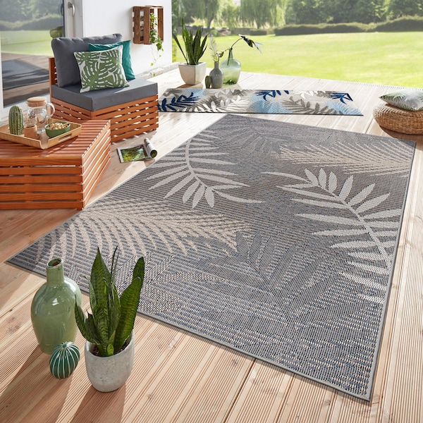 World Rug Gallery Bahama Palm Frond Indoor/Outdoor Non-Shedding Area Rug 5' x7' Gray 430GRAY5X7 - main